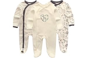 Kiddiezoom Grenouillère à manches longues en coton pour bébé garçon, coupe ajustée, recouvre les pieds