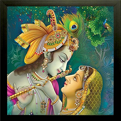 SAF Radha Krishna Special Effect Wooden Framed Wall Painting for Living room and Bedroom, 12x12-inch Frame/30x3x30cm(Multicolour)
