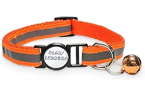 Girafus Katzenhalsband mit Sicherheitsverschluss / 5xSticker für Namen,Tel.nr Halsband Katze mit Glöckchen/Reflektierend/für Girafus Tracker Sicherheitshalsband Katzen Orange
