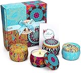 CREASHINE Bougie Parfumée Ensemble Cadeau Bougies 100% en Cire De Soja Naturel Lot de 4 - Lavande Rose Citron Figue Méditerranéenne,Cadeau Femme Cadeau Noël Saint Valentin