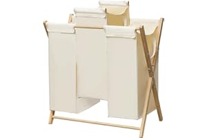 Wäschekorb 3 Fächer,SKELO Wäschebox für Schmutzwäsche,Wäschekorb Groß Wäschesortierer mit 3 Fächern, Wäschesammler Wäschebehälter Wäschekorb Holz Laundry Basket Waschekorbe (150L)