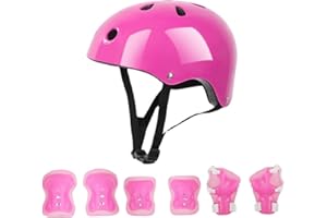 SHANRYA Juego de Equipo de Protección para Casco de Patinaje para Niños, Juego de Equipo de Protección para Casco de Esponja Suave Espesada para Niños, Protector de Rodilla para Codo de Regalo para (Rosa)