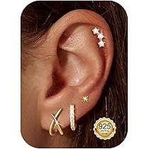 Boucles D'Oreilles En Argent 925 Hypoallergénique - Étoile, Nœud Papillon, Croix | Pour Cartilage, Hélix, Lobes | Cadeau Femme Et Fille