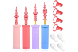 Ballongpumphand, 4-pack manuell luftpump för ballonger med 4 knutbindningsverktyg och 4 rullar självhäftande prickar, komplet