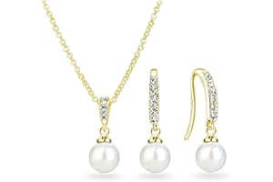 Philip Jones Gold Plated Pearl Drop Set Created with Zircondia® Crystals