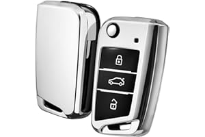 OATSBASF Car Key Cover Compatible with VW,Car Key Case for VW Golf 7 Polo Skoda Seat TPU Silicone 3 Buttons Box (Silver)
