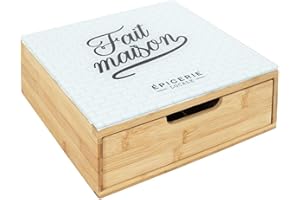 HOME DECO FACTORY, KA5953, Cassetto Porta Capsule in Legno e Vetro, Spazio organizzato per caffè e tè, Design Moderno, di Facile Manutenzione, Dimensioni 30x10x30 cm, Colore Marrone e Bianco