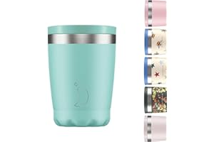 CHILLY'S Chill's Taza de Café Aislada - Tazas de Café de Pared Doble con Tapa - Acero Inoxidable - Verde Pastel, 340ml