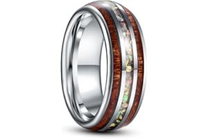 NUNCAD Anello Argento Uomo Donna in Tungsteno con Legno e Opale,Anello Uomo 8mm per Souvenire Anniversario Regalo Taglia 14.5-32.25