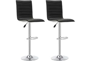 IntimaTe WM Heart Lot de 2 Tabouret de Bar avec Dossier en Similicuir Socle et Repose-Pieds Chromés Noir