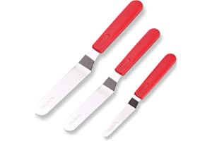 LEGERM Coltello paletta per glassa, in acciaio inox, spatola angolata per la decorazione di torte, Set 3 Pezzi, Rosso