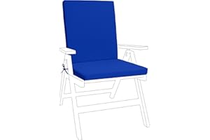 Gardenista Garden Highback Chair Seat Pads | Indoor Outdoor Water Resistant Seat and Back Cushion | Soft and Thick Chair Pad with Secure Ties | Durable Patio Furniture Cushions (1 Piece, Blue)