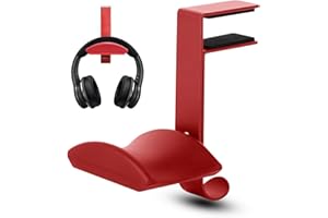 Bncxdc Headphone Hanger, Headphone Hook, Metal Headphone Hanger Headset Holder, Under Desk Headphone Stand Holder, PC Gaming Headset Hook Hanger Mount, Multi-Function Headphone Bracket Mount, Red