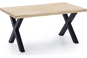 ADNATURA. Mesa Fija Comedor Lemmy 160, Mesa Salón Madera Roble Cálido y Patas Metálicas Mate Negro. 6 Comensales. 160x90x76cm