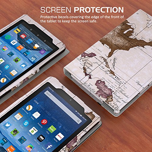 MoKo Fire 2015 7 Zoll Hülle – Kunstleder Ständer Schutzhülle Smart Cover mit Stift-Schleife und Stanfunktion für Amazon Fire Tablet (Vorherige 5th Generationeration – 2015 Modell) Tablet, Map B112 - 7