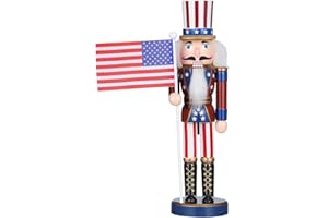 Homoyoyo Nussknacker Figur, Holz Nussknacker Weihnachten Ornament Amerikanischen Soldat Figurine Figuren Hölzerne -Soldatenfiguren Hängende Ornamente mit Usa-Flagge für Weihnachtsdekoration