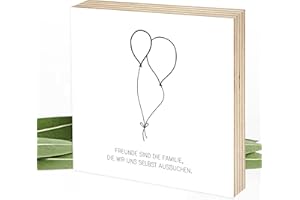 Wunderpixel® Holzbild Freundschaft - Freunde sind Familie - 15x15x2cm zum Hinstellen/Aufhängen, echtes Foto mit Spruch auf Holz - schwarz-weißes Wand-Bild Aufsteller Dekoration Geschenk