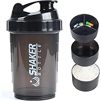 VIGIND - Borraccia per proteine, borraccia sportiva, a prova di perdite, per mixer, antiscivolo, a 3 strati, con vassoio per pillole, colore: nero