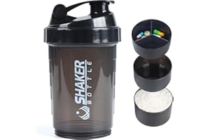 VIGIND Shaker à protéines 500ml,Bouteille shaker pour protéines,shaker avec compartiment,Mélangeur Sans Grumeaux，Anti-Fuite,Sans BPA & Lavable Lave-Vaisselle （Noir）