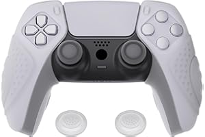 PlayVital Silikonowe Etui Ochronne do ps5 Kontrolera,Ergonomiczne Obudowy do ps5,Pokrowiec Ochraniacze do ps5 z Nakładkami na Kciuki,Skórki do ps5 Stacją ładującą-Przezroczysta Biel(Guardian Edition)