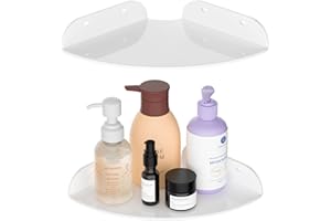 ‎SEZANRPT Sezanrpt 18x18CM Eckregal Wandhalterung Set von 2, Weiß Acryl Ecke schwimmende Regale, Ecke Wand Organizer Regal für Badezimmer, Küche, Schlafzimmer, Wohnzimmer, Esszimmer, Büro