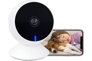 LAXIHUB M1 Mini videocamera di sicurezza per interni, videocamera per animali domestici con baby monitor HD 1080p e APP per telefono, visione notturna, audio a 2 vie, rilevamento di movimento, White