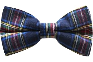King & Priory Traditional Navy Blue Tartan Bow Tie, Check, Plaid
