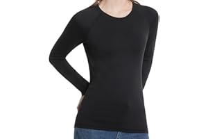 Homord Camiseta Termica Mujer Comodidad Manga Larga Ropa Interior Elástica Transpirable Camisetas Térmica Cuello Redondo Tops Ferroso para Running Fitness Esquí