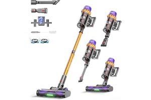 AlloyMove Akku Staubsauger, 50000Pa/550W/80Mins Staubsauger Kabellos mit LED Display und Anti Tangle Bürste, 7-stufiges Filtersystem, Für Tierhaare Hartböden Teppich A05