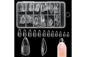 BUTBU Medium Almond Nail Tips, 120PCS Soft Gel Full Cover Nail-Tips, Press on Fase Artificial Nails tips, Clear Acrylic nails tip, 12 Sizes NAIL Extensions Kit for DIY Manicure Nail Art Salon