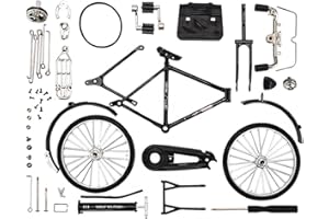 FUNLOV Retro Bicycle Model Ornament for Kids,1:10 Simulation Mini Bicycle Model Scale Kit with Inflator and Finger Bike Models Toys,Creative Iron Art Tabletop Ornament Toy (DIY-Black)
