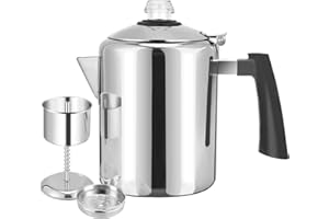 KFO Stainless Steel Stovetop Coffee Percolator, 37-oz (1.1L) Classic Camping Coffee Pot - 5-8 Cup Capacity, Cool-Touch Handle & Induction Compatible Coffee Maker for Gas, Ceramic, Campfire & Outdoor