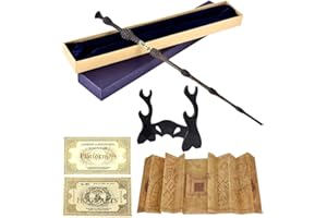 CJBIN Elderstab H-arry P-Otter, 37CM Dumbledore Zauberstab aus Harz und Stahlkern, Zauberstab Dumbledore in Geschenkbox mit Karte, Stationsticket, Landkarte, und Halter