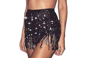 Clataly Danza Del ventre Paillettes Nappa Gonna Hip Sciarpa Cinghie Wrap Rave Gonne Rave Music Festival Costume per le Donne Ragazze (Nero)