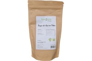 Biorganic Bayas de Açai en Polvo, 100g. Polvo de bayas de acai de Brasil. Producto natural. Sin MGOs. Rico en fibra, vitaminas y minerales. Marca española.