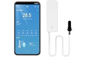 PHOVOLT Termómetro inteligente, higrómetro, sensor de temperatura WiFi con sonda externa, termómetro con función meteorológica, medidor de humedad para congelador, acuario, alarma de aplicación, monitor