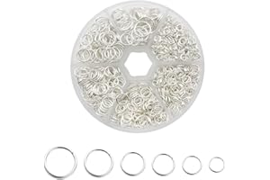 SUFUNE 1390 pezzi Argento Anelli di Salto Aperti Metallo Oro Tono con Strumento Anello 6 Dimensioni per Bigiotteria Fai Da Te Gioielli Collane Ciondoli Portachiavi 4 5 6 7 8 10 mm