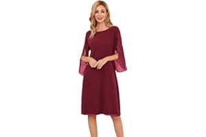 GRACE KARIN Vestito Chiffon Elegante a Manica 3/4 Trasparente Casual in Girocollo