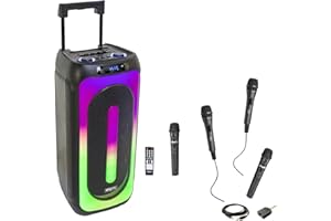 Party Light & Sound - Pack Karaoké USB Bluetooth MP3 sur Batterie 1000W MOOVING Sound MS-MAGIC-SOUND1000 - Soirée en Famille - USB SD 4 Micros