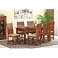 RSFURNITURE Solid Sheesham Wood Rectangle Dining Table 6 Seater | Six Seater Dinning Table with 6 Cushioned Chairs for Home | Honey Finish