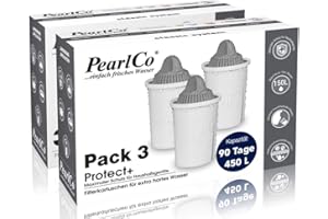 PearlCo Protect+ classic - Pour l'eau dure - Pack de 6 cartouches filtrantes (compatible avec Brita Classic)