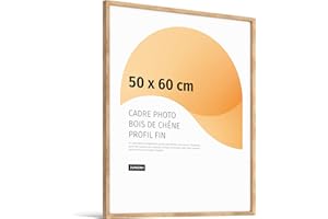 JUNOMI® Cadre photo Premium 50 x 60 cm Chêne | Bois véritable Cadre photo 50 x 60 cm Chêne avec verre acrylique incassable | Cadre photo Bois véritable