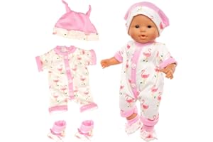 Miunana Abito Stampa Fenicottero + Cappello Per 14 - 18 Pollici 35 CM - 46 CM New Born Baby Dolls Bambola Bebé E Altre Bambole, Bambolotti JC Toys, Manhattan Toy e Plus Nenuco (NON INCLUDE BAMBOLA)