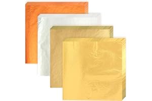JINGYOU 400Sheets Imitation Gold Leaf,Rose Gold Leaf,Silver Leaf,Gold Leaf Sheets Foil Sheets,Real Copper Leafmitation GoldMetallic Foil for Gilding Crafting,Painting Arts,Furniture Decoration,Crafts Nail Art