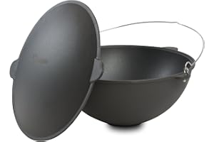 BBQ-Toro Gjutjärn kazan med lock | 27 liter | traditionell gjutgryta | kazan med tillplattad botten