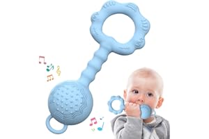 ETETOO Jouet Bebe 6 Mois, Hochet Bebe 0-3 Mois, Hochet Et Jouet De Dentition 2 En 1 Pour Apaiser Les Gencives Douloureuses Et Divertir Les Tout-Petits, Silicone De QualitÉ Alimentaire(Bleu)