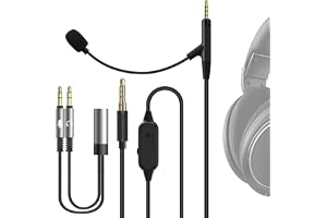 Geekria Boom Mic-kabel kompatibel med Sennheiser HD 620S/599/598/505, 2,5 mm jack, nylonflätad ersättningskabel med boom-mikr