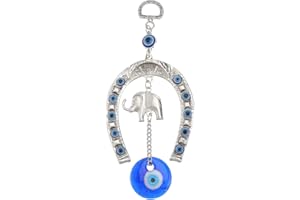 Veemoon Evil Eye Pendant, Turkish Hanging Decoration, Blue Glass Hanging Ornament, Home Good Luck Wall Hanging, Elephant Lucky Pendant for Home, Office, Car, Shop