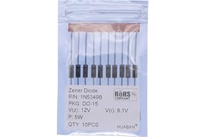 HUABAN 10PCS 1N5349B 1N5349 Power Zener Diode 5W 12V T-18 (CASE17-02) Axial Diodes 5 Watt 12 Volt