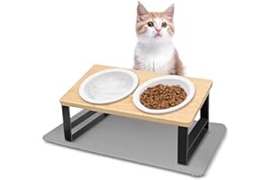 Avmvnvc Gamelle Chat, Gamelle Chat Surélevée, Bols Chat Ceramique de Nourriture, Gamelle pour Chat avec Support 15° Incliné, Gamelle pour Chat et Petits Chiens mit Tapis Antidérapant